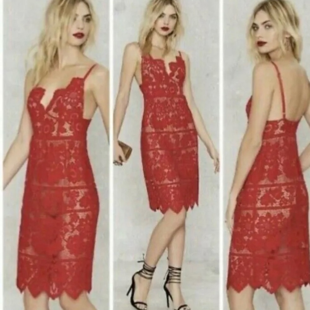 For Love & Lemons Coral Red GIANNA Dress Rosemary Lace Size Large NEW